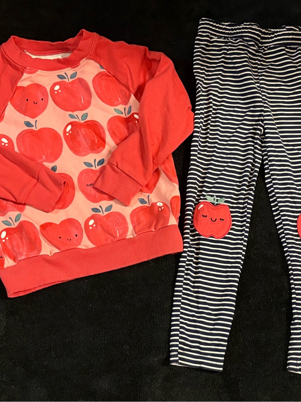 Little Sleepies Red Apple Print Set with Navy Striped Leggings